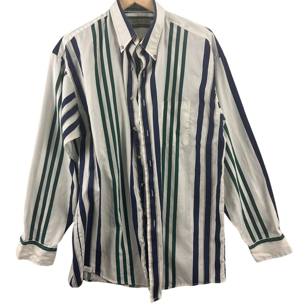 Vintage Loafers Reed St. James Striped Long Sleeve Button Down Shirt Linen Large